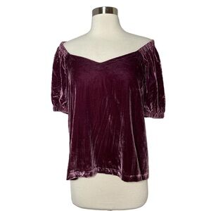 Loft Burgundy Velvet Off-Shoulder Top, Size S